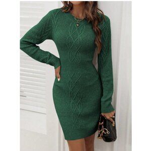 🎉SHEIN Hunter Green Ribbed Knit Mini Sweater Dress - Small